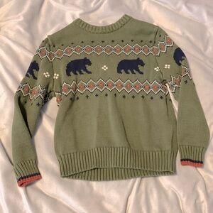 Cat & Jack green fair isle bear nordic cotton winter sweat size xs 4/5 holiday